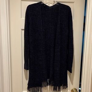 Talbots long open front fringe sweater